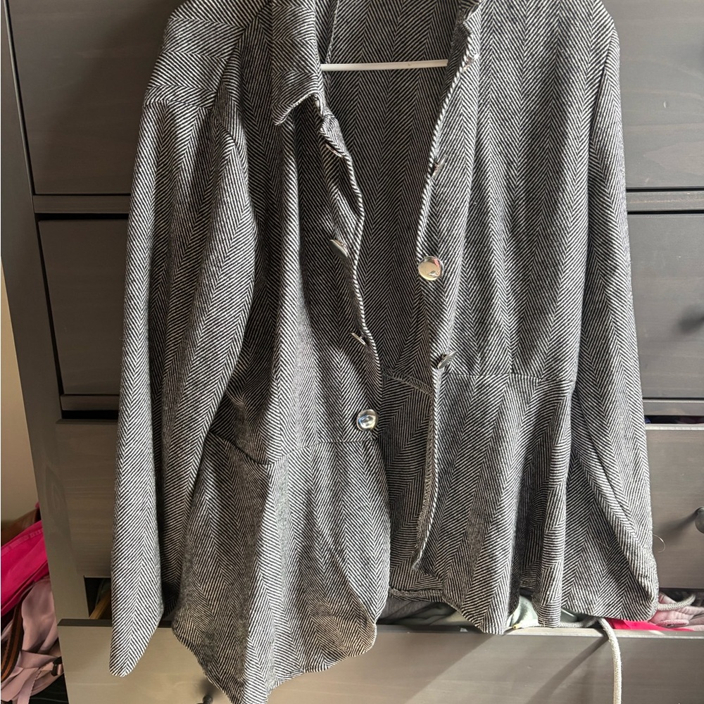 Gray Herringbone Women’s Button-Front Sweater Jac… - image 1